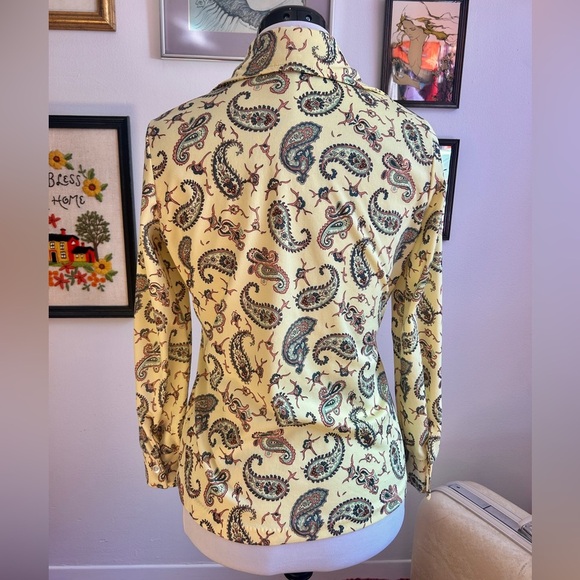 1970s Lucky Tops by L&K Yellow Paisley Shirt | Wide Collar Disco Blouse - Picture 6 of 8
